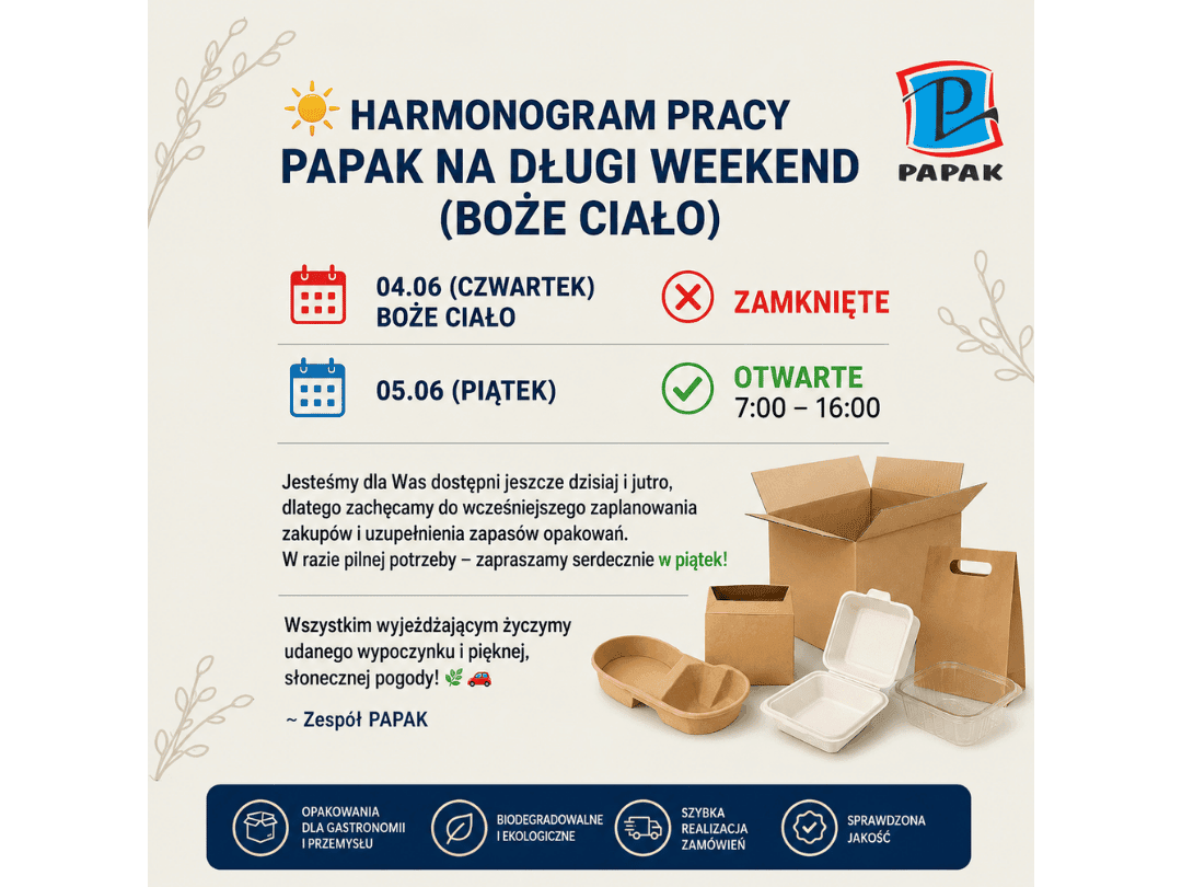 Boże Ciało: Harmonogram pracy PAPAK